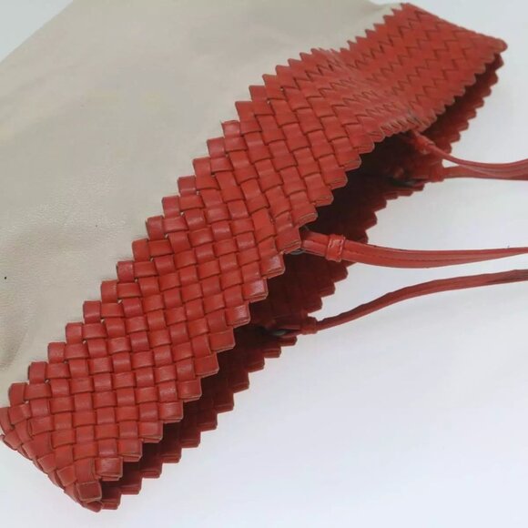 Bottega Veneta Red Woven Leather and Ivory Taupe Leather Tote Bag - Picture 4 of 10